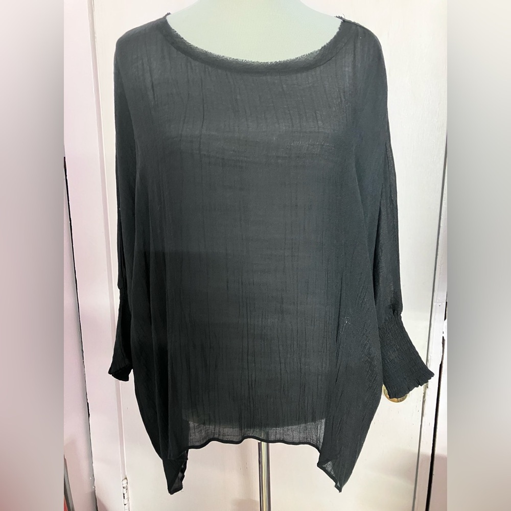 Grade & Gather Women’s Sheer Lagenlook/Relaxed Pullover Top, S/M, Black